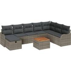 vidaXL Trädgårdsoffset Med Kudde Med Lagring 9 Pcs Grå Loungeset
