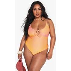 Tie Dye Swimwear boohoo Plus Textured Stripe Cutout Swimsuit - Orange