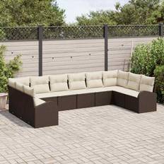 vidaXL Trädgårdsoffset 10 pcs Brun Poly Rattan Loungeset
