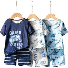 Shein 6pcs Boy Pajamas Cartoon Cosmic Ocean Animal Print Snug Fit T-shirt and Shorts Set - Multicolor