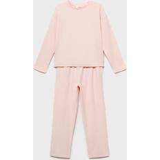Solid Colours Pyjamases Children's Clothing Mango Cotton Long Sleeve Ribbed Pyjamas - Pastel Pink