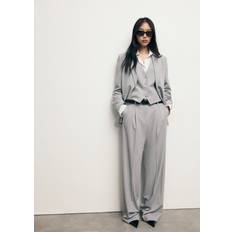 Dame - Stribede Blazere Mango Pinstripe Suit Jacket Woman - Grey