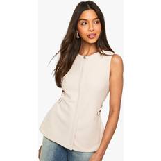 Women Vests boohoo Textured Gold Button Cinched Waist Sleeveless Waistcoat - White