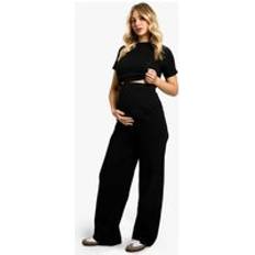 boohoo Womens Maternity Over The Bump Wide Leg Jeans Black