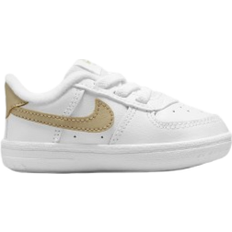 Babies - Leather First Steps Nike Force 1 Baby Cot Booties - White/White/Light Khaki