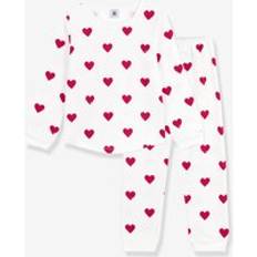 Solid Colours Pyjamases Petit Bateau Cotton Long Sleeved Heart Print Pyjamas - Marshmallow/Terkuit