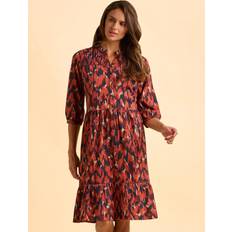Aurora Brushstroke Frill Neck Dress - Red