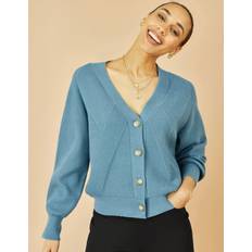 Yumi Relaxed Stitch Detail Cardigan - Blue