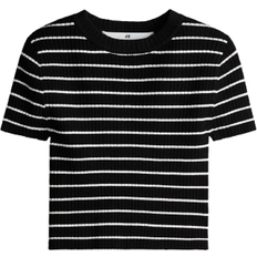 122/128 Överdelar H&M Ribbstickad Topp - Svart/Randig