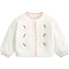 Embroidered Cable Knit Cardigan White