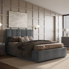 Flair Waltz Fabric Ottoman Bed King Grey 162x215cm