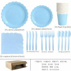 Babies Disposable Plates Vehhe Blue Paper Plate Towel Set 168-Piece