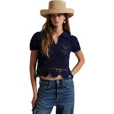 Natural - Women Polo Shirts Polo Ralph Lauren Pointelle Cotton Polo Shirt - Spring Navy