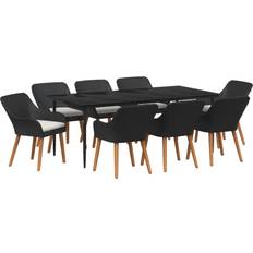 vidaXL Trädgårdsmöbelset Med Kudde 9 Pcs Svart Matgrupp