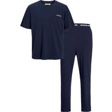 5XL Nattøj Jack & Jones Plus Pyjamas Lang Jaceverest Navy/Hvid