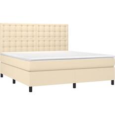 vidaXL Med LED-Lys 180x200 cm Stof Cremefarvet Rammeseng 180x203cm
