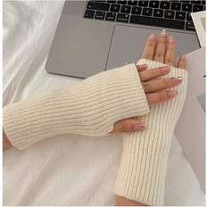 Women - Wool Gloves Maxpower Solid Half Finger Gloves Winter Soft Warm Wool Knitting Arm - Off White
