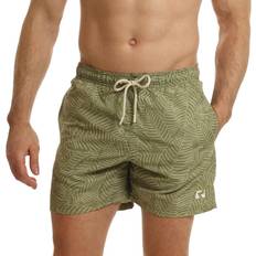 Mens Leaf Print Swim Shorts - Khaki Green
