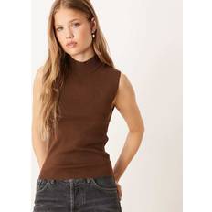 Gina Tricot Sleeveless High Neck Knitted Top - Brown