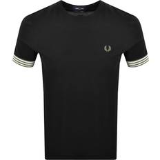 Fred Perry Black T-shirts Fred Perry Striped Cuff T Shirt - Black