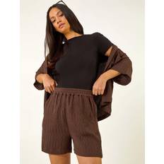 Textured Elastic Waist Woven Shorts - Brown