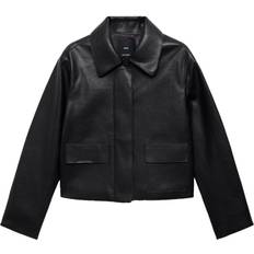Mango Jackets Mango Faux Leather Boxy Jacket - Black