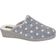 Rubber Slippers Sleepers Josephine Embroidered Wedge Heel Mule Slippers - Grey