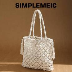 White - Women Beach Bags Shein Women Hollow Out Crocheted Beach Tote Bag Shoulder - Essential