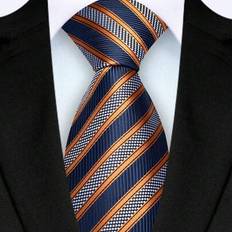 Polyester Ties Shein 3.15 Inch Navy Blue Gold Striped White Dot Necktie