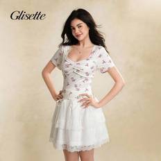 Florals Tops Shein Casual Elegant Ditsy Floral Short Sleeve T-Shirt - Spring Summer