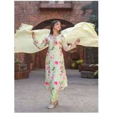 Lace Suits Shein Light Lime Yellow Muslin Silk Floral Salwar Suit Set