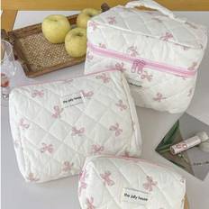 Pink Cosmetic Bags Shein Cute Pink Bow Pattern Makeup Bags With Zipper Soft Fabric - Children