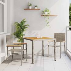 Grey - Metal Patio Dining Sets vidaXL 3 Piece Garden Grey Poly Rattan Patio Dining Set, 1 Table incl. 2 Chairs