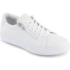 Pavers Wide-Fit Leather Zip Lace Trainers - White