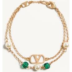 Vlogo Signature Metal Pearl Knurled Glass Bracelet - Gold