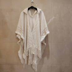 White - Women Capes & Ponchos Bohemian Ladies Tassel Cape Winter Warm Wraps - Coat