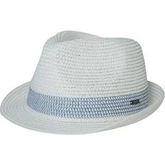 Mens Straw Trilby Hat Adjustable - White Blue