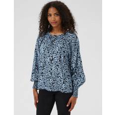 Blommiga Överdelar Kaffe Kaamanda Blouse Dam Långärmade Blusar - Black/Windsurfer