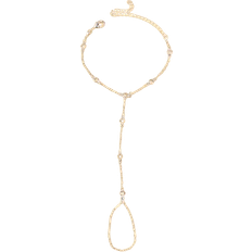 Shein 1pc Gold Bohemian Style Crystal Round Charm Chain Link Finger/Hand/Wrist Bracelet For Women