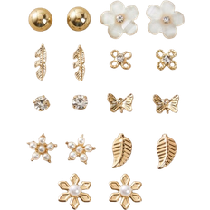 Shein RINTOLER 9pairs/Set Japanese & Korean Unconventional Design Pearl & Flower & Geometric Shape Earrings Suit All Occasions Valentines