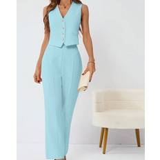 Women - Wool Suits Shein Solid Color Single Breasted Suit Vest And Pants Set