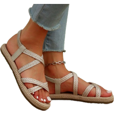 Shein Women Braided Detail Criss Cross Slingback Sandals, Vacation Summer Flat Sandals
