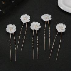 Hair Pins Shein New White Flower Ceramic Hair Fork