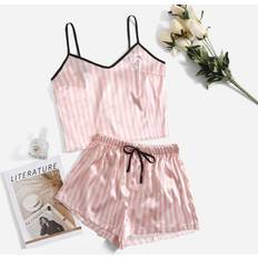 Shein Striped Print Satin Cami Pajama Set - Holiday