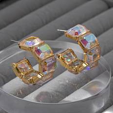 Jewellery Temu Elegant Glitter Style Hoop Earrings 18k Golden Plated Zinc Alloy - Mosaic