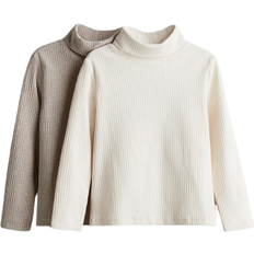 H&M Ribbed Polo Neck Tops - Beige/White(1231056001)