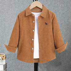 Solid Colours Shirts Temu Boys Dinosaur Embroidered Solid Color Corduroy Shirts - Color