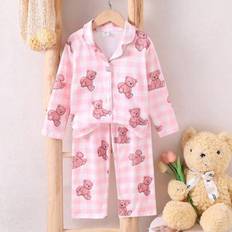 Shein Young Girl Casual Cute Bear Print Long Sleeve Cardigan Pants - Back To School