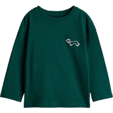 H&M Motif Detail Cotton T-shirt - Dark Green/Dog (1304057002)
