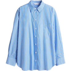 H&M Oversized Cotton Poplin Shirt - Light Blue/White Striped